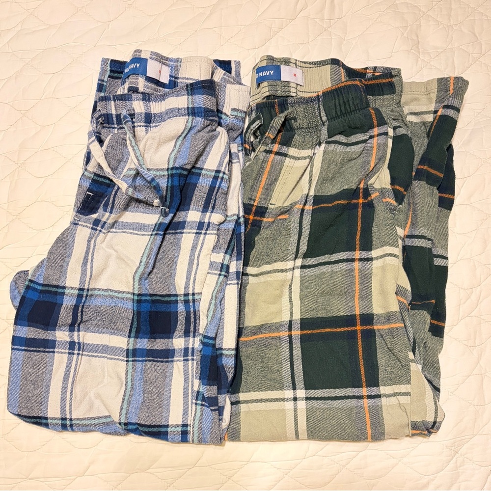 EUC OLD NAVY Youth M 12-14 Plaid Lounge Pants - Blue & Green Plaid Set
